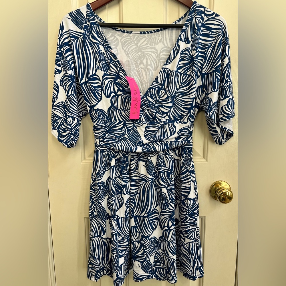 Lilly Pulitzer Blue and White Leaf Print Romper